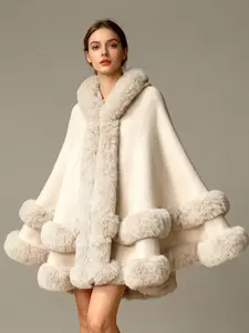 Women's Elegant Fashionable Warm Pure Color Fur Shawl, Trendy Solid Shawl, High-End Stylish Winter Accessory, Perfect for Daily Wear