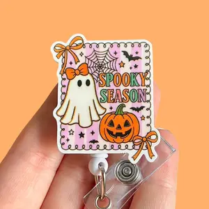 Glitter My Badge Halloween ghost Spooky nurse badge reel for nurse and hospital workers. Badge clip Badge pull - Retractable swivel clip with a 360 rotation. Great gift for coworker.