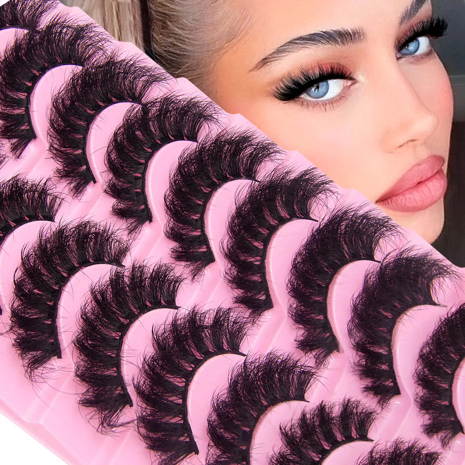 PURELEOR Fluffy- False Lashes 18mm 3D DD Curly Long Thick Messy Dramatic Synthetic Faux Mink Eyelashes Makeup 10 Pairs Comfortable Daily Wear for Christmas New Year Gift