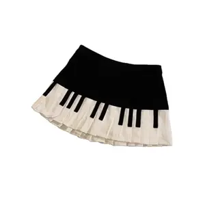 Vintage Black White Piano Design Short Half Skirt Versatile Summer New Style Artistic Mini Skirt for Small Figures