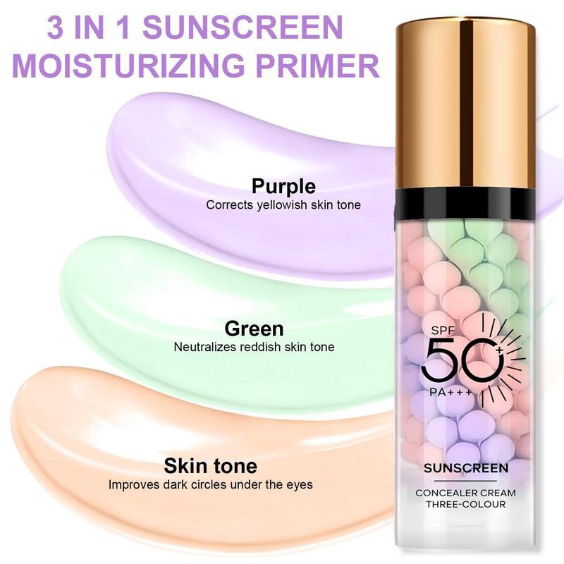 3 in 1 Tinted Primer SPF 50, One Step Color Correcting Moisturizer with Sunscreen, Oil Control Long Lasting Makeup Base for Glowy Natural Skin