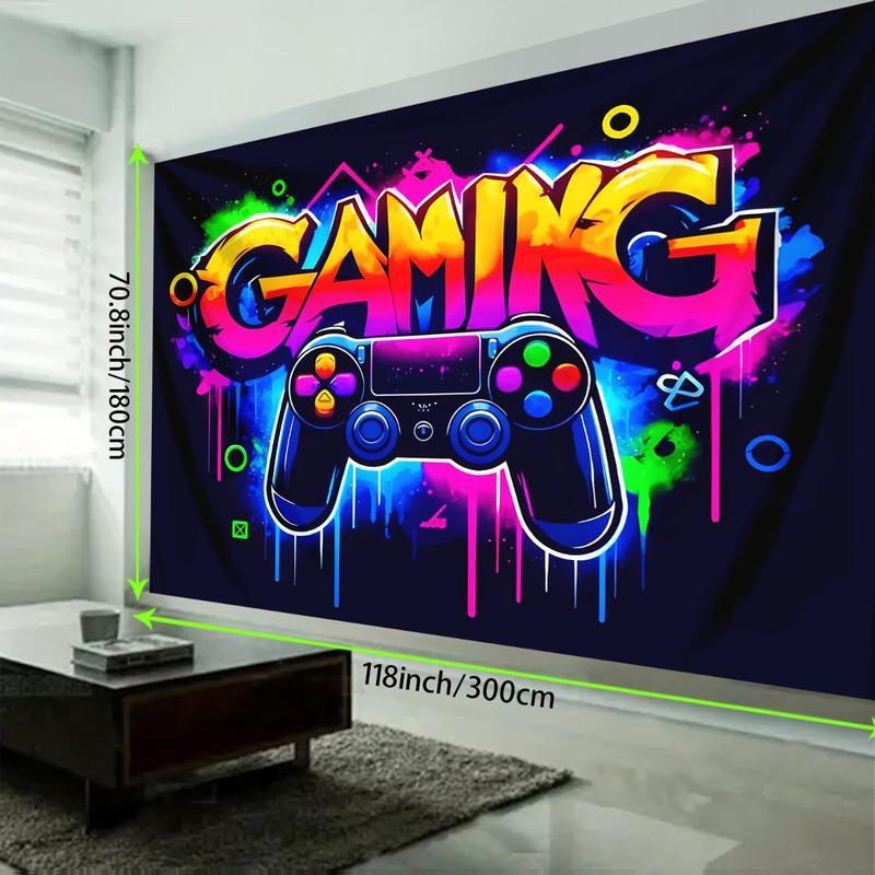 Game Controller Pattern Tapestry, UV Reactive Black Light Tapestry, Game Controller Neon Light Effect Wall Hanging, Bedroom Aesthetic Art Decoration Wall Tapestries