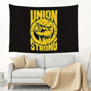 1pc Union Strong Fist Tapestry - Black with Yellow Graphic, 40x60in, Polyester Wall Hanging for Living Room Decor, Labor Day Gift, Labor Day Decor | Bold Statement Piece | Durable Fabric, Labor Day Gifts