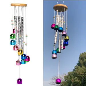 Colorful Bell Wind Chime — Solid Wood & Aluminum Tube Hanging Decoration for Home, Balcony, and Walls