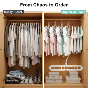 3/5-Pack Heavy-Duty Foldable Plastic Hangers Pro with 9 Holes - Anti-Slip, Space-Saving Clothes Organizer for Closet, Wardrobe, and Dorm Storage