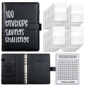 100 Envelopes Money Saving Challenge, 100 Envelope Challenge Binder, Easy and Fun Way to Save $5,050, Savings Challenges Budget Book Binder with Cash Envelopes for Office,Home,School (Black)