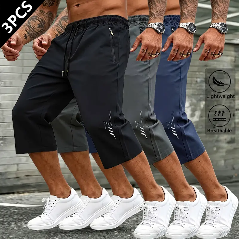 Men's 3-Pack Athletic Shorts with Adjustable Drawstring Waist - Sporty Chic, Active, Excellent Value for Money, Ideal for Hiking, Casual Daily Wear