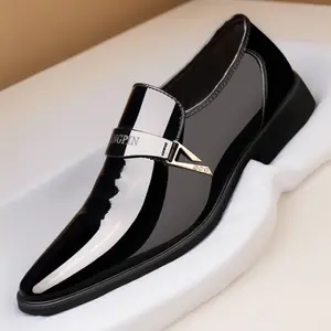 Men's Patent Leather Business Style Shoes, Metal Buckle Design, Slip-On Comfortable Fit, Perfect for Office & Formal Events
