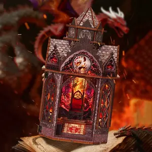 DIY Book Nook Kit for Adults,3D Country Style Wooden Puzzle Bookend Bookshelf Insert Library Decor, Booknook Miniature House Kit with Body Motion Sensor LED Light[Magic Alley]