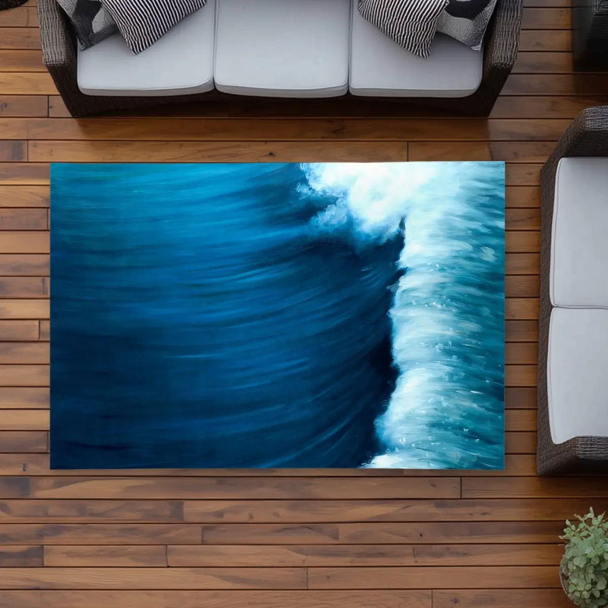 360 stand Coastal Marine Wave Printed Area Rug - 4x6 ft Rectangle, Weatherproof Indoor/Outdoor, Beach Vibes Living Room Home Decor, Nautical Area Rugs, Boho Printed Rug, Home Decorative Rug