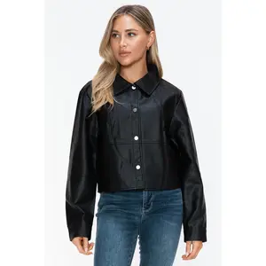 Snobbish Snap Down Long Sleeve PU Leather Jacket