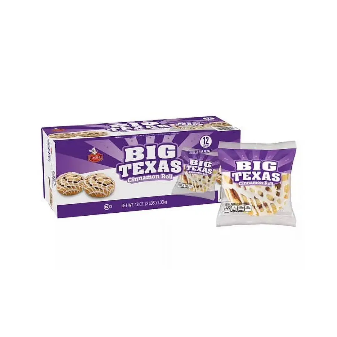 Cloverhill Bakery Big Texas Cinnamon Roll Snacks - 6-Count, 4 oz, Made with Water, Palm Oil, Thiamine Mononitrate, Niacin, Ideal for At-Home Enjoyment