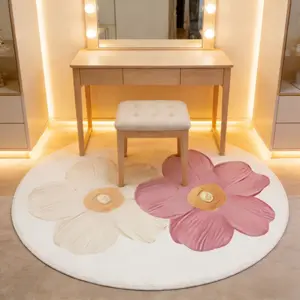 1pc Minimalist Cream Style Living Room Sofa Coffee Table Boho Area Rug Ins Style Floral Bedroom Decoration Bedside Carpet Pink Round Home Dressing Table Plush Carpet Fluffy Soft Anti-slip Floor Mat in Front of The Mirror