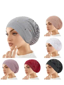 Fashionable Rhinestone Crystal Twill Women's Headscarf Hat, Muslim Fitted Small Cap, Elegant All Seasons Accessory, Turban Hijab