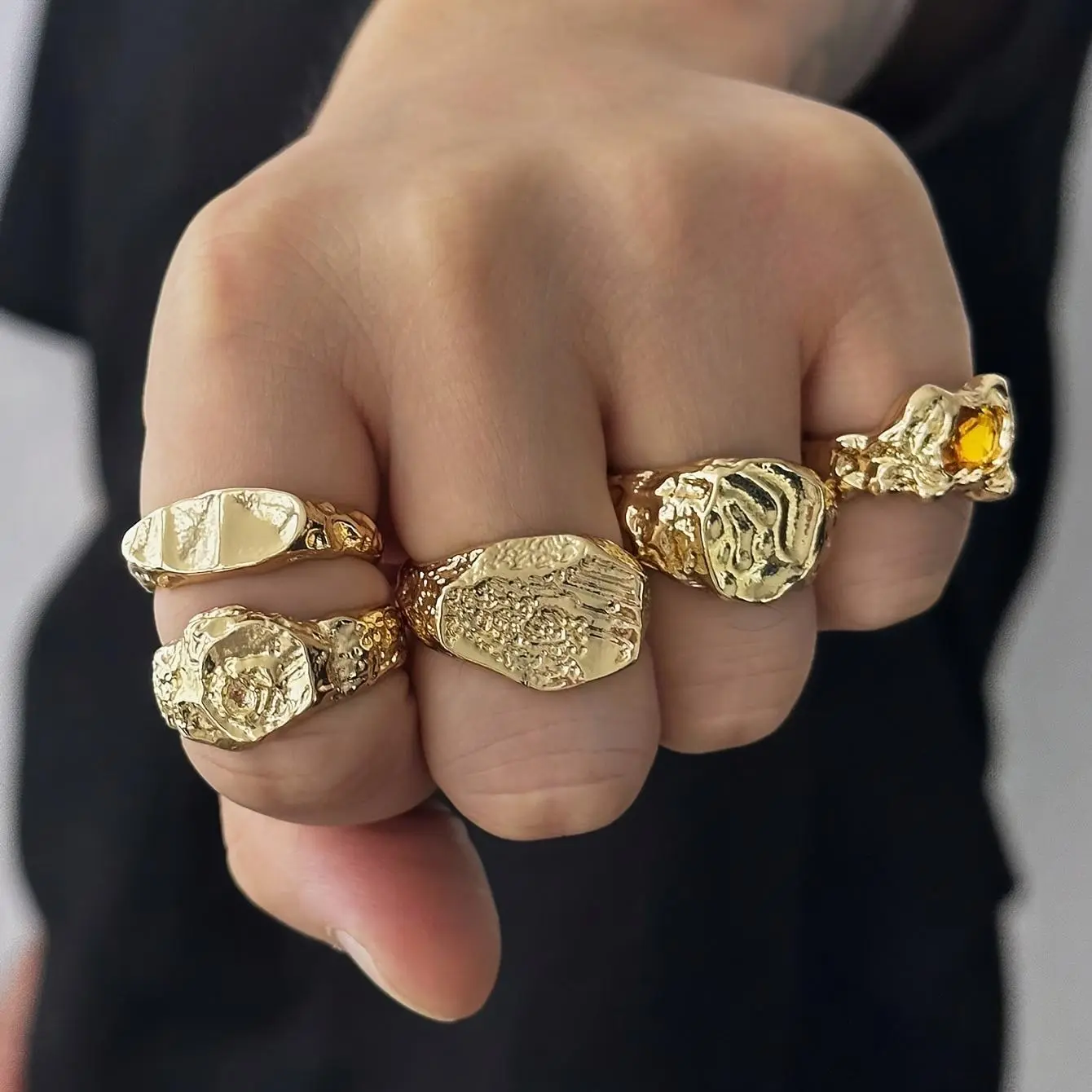 Women's 5pcs Adjustable Funky Ring Stack - Liquid Geometric Metal Design Inlaid with Acrylic, Chunky Square Alternative Artistic Female Costume Jewelry for Casual Use, Cluster Rings, Cute, Alternative Artistic Rings