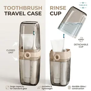 Toothbrush Travel Case, 2 in 1 Toothbrush Holder and Rinse Cup, Large Capacity Toothbrush Cup with Cover, Portable Travel Toothbrush Holder for Traveling, Camping, Trip - 1Pcs - Beige&Clear