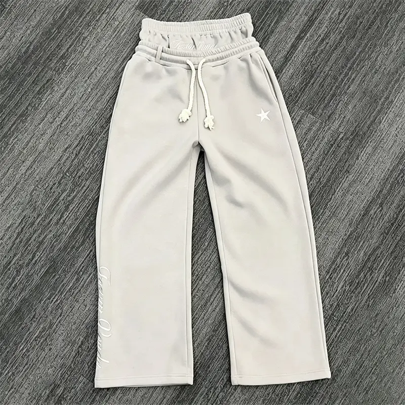Fashionable double waisted sports pants, men's and women's fake two piece pants, loose wide leg casual pants, Y2K daily street wear