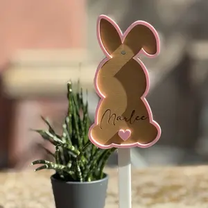Custom Easter Name Bunny Tags - Adorable Personalized Wooden Bunny Silhouette Tags with Colorful Acrylic Border and Includes String, 5x3.5 Inches