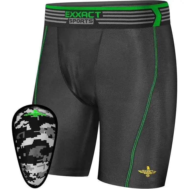 Exxact Sports Youth Compression Shorts with Soft Athletic Cup for Baseball Football Hockey, Boys Cup Underwear with Cup (Black)