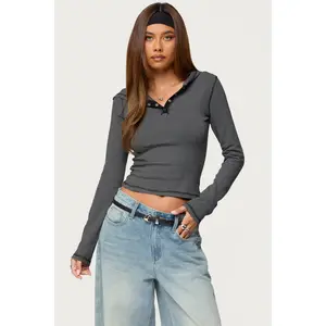 Damson Striped Hooded Henley Top