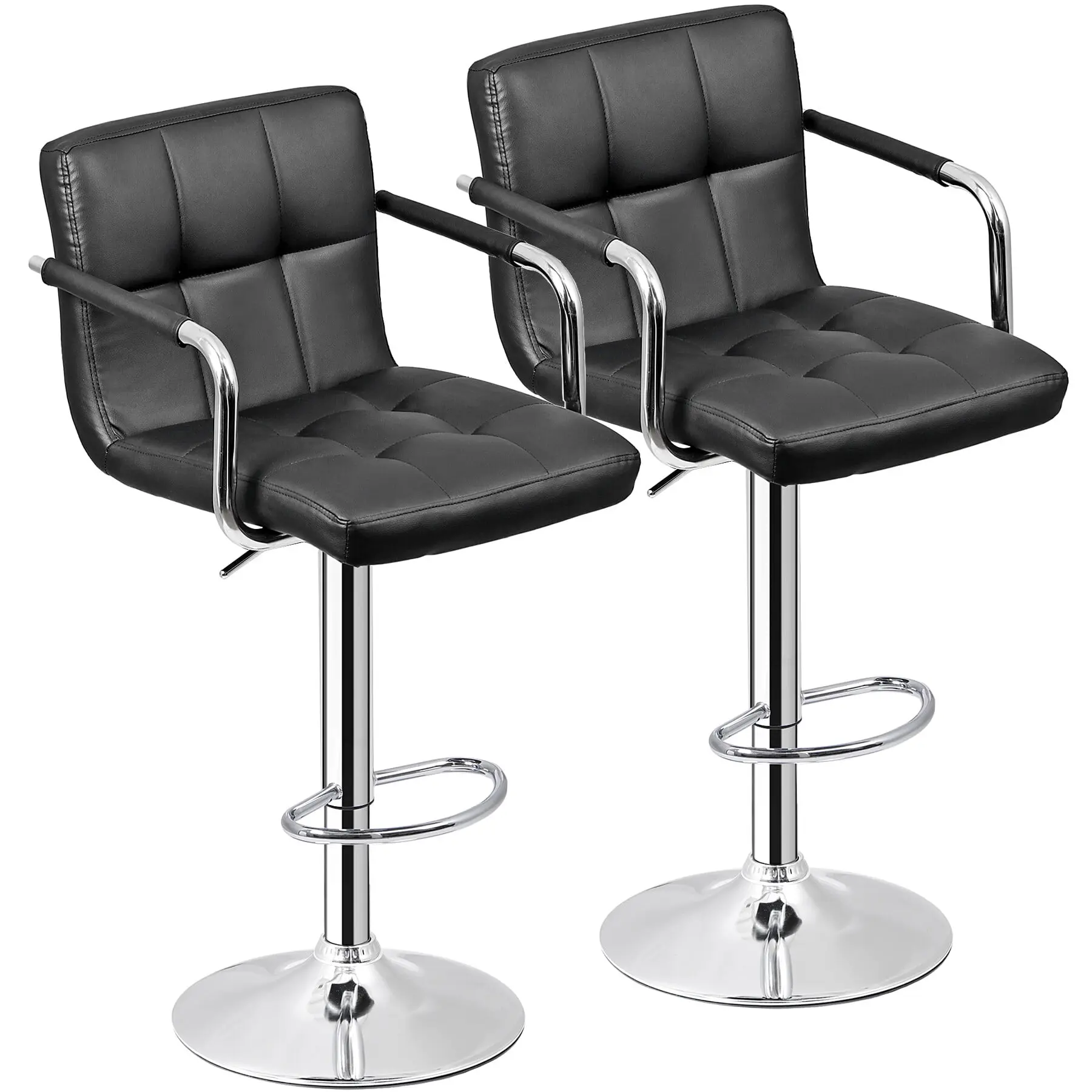 Segawe 2-Piece Armless Home Bar Swivel Chairs - Adjustable Height, Modern PU & Metal, Gas Lift Counter Stools, 330 lbs Capacity, Black