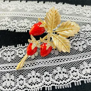 Enamel Strawberry Tree Brooch, Vintage Pin, Antique Replica Alloy Women's Lapel Flower, New Arrival Fashion Accessory