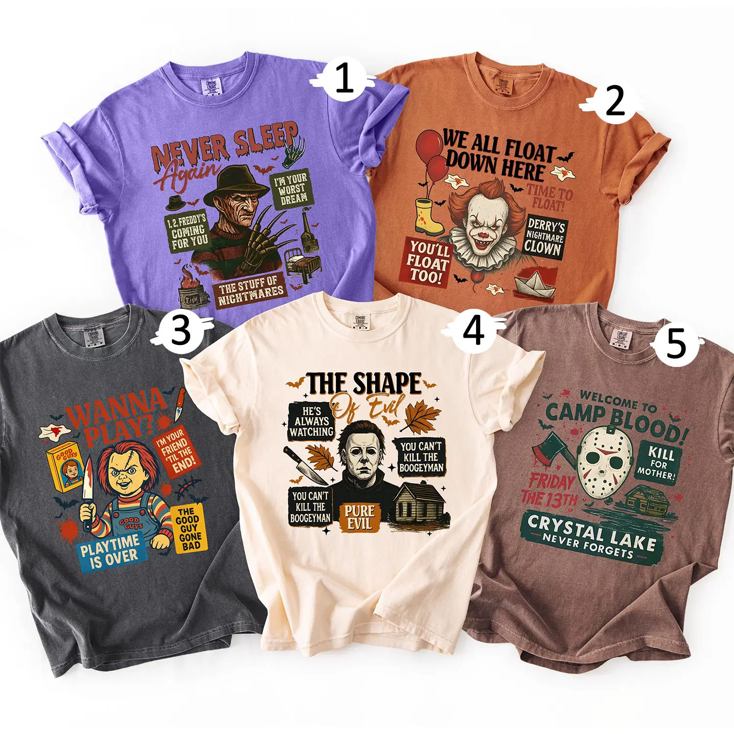 Comfort Colors Horror Cartoon Characters Shirt - Spooky Halloween T-shirt, Horror Movie Tee, Retro Halloween Shirt