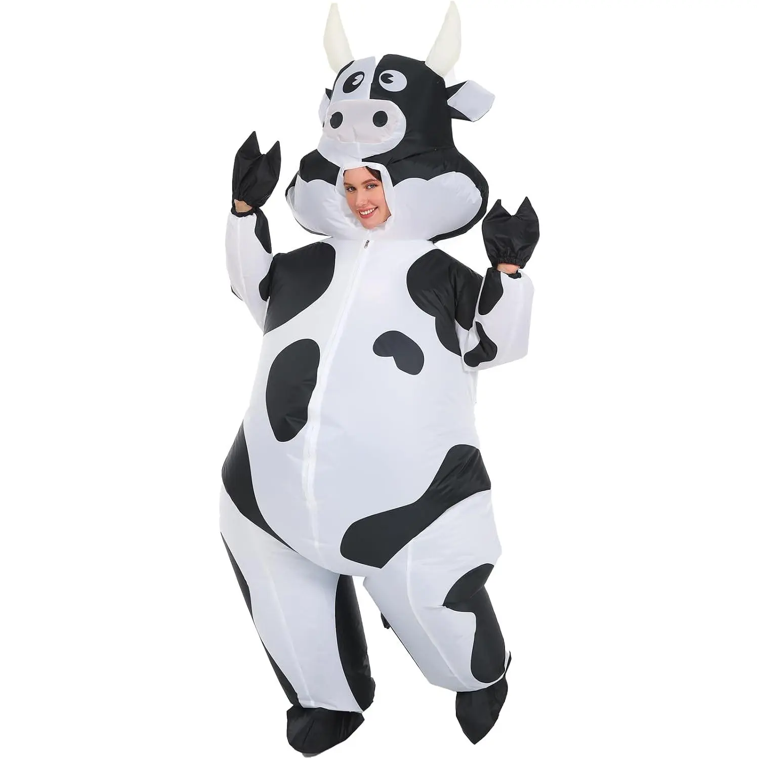 Inflatable Cow Costume, Full Body Blow Up Animal Suit for Adults, Funny Fancy Dress Outfit for Halloween Carnival Cosplay Party