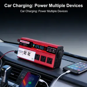 DC 12V to 110V AC Car Power Inverter Equipped with 3 AC Outlets 4 USB Ports 5000W Peak Power Portable Charger for Vehicle RV Truck Boat Camping Travel Emergency Power Supply with LCD Display & Safe Protection Features