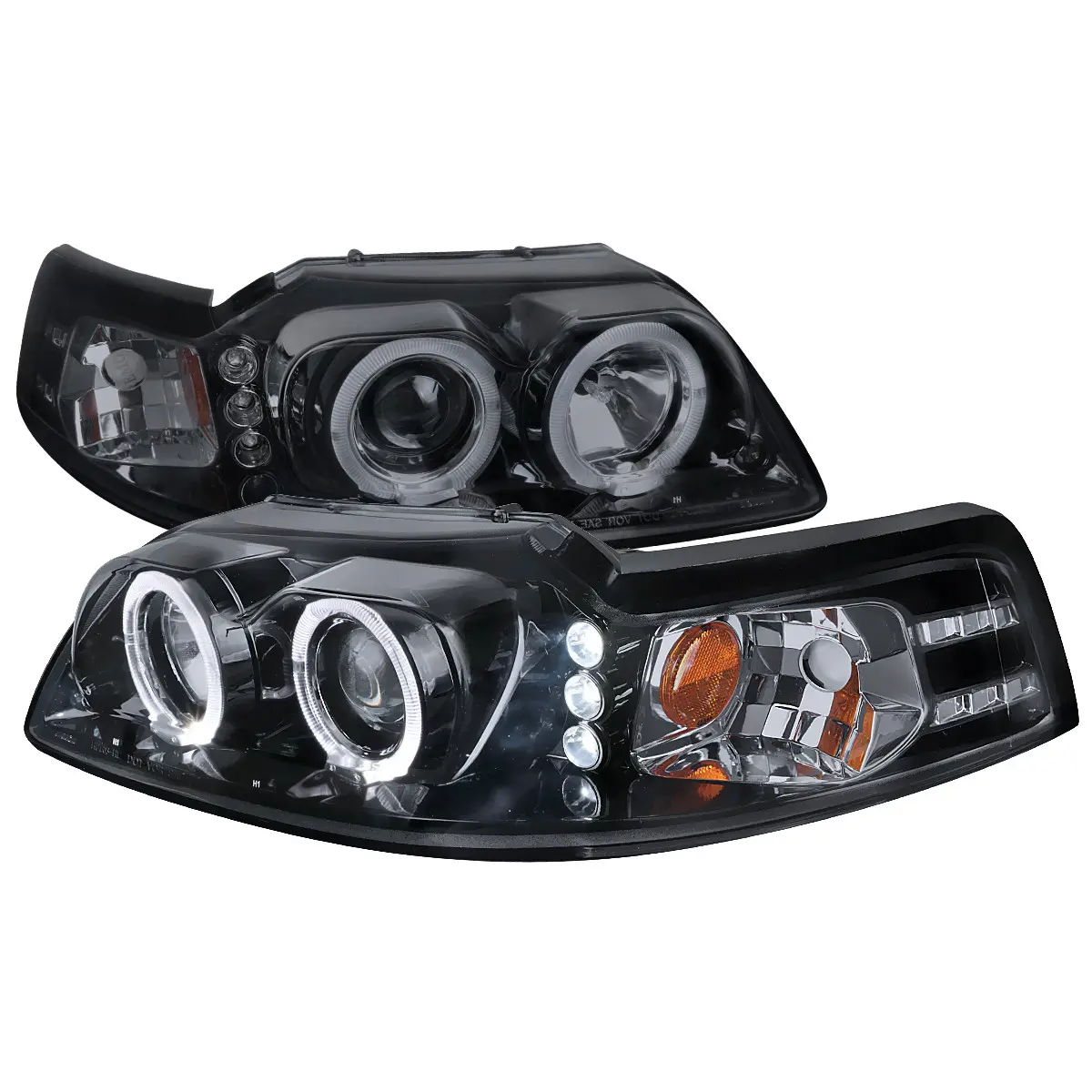 1999-2004 Ford Mustang Dual Halo Projector Headlights (Glossy Black Housing/Smoked Lens)