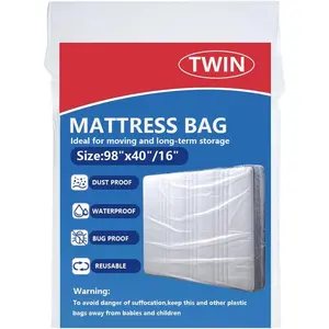 Plastic Mattress Bag for Moving Storage, Mattress Protector Cover, Mattress Bag for Disposal (Twin)