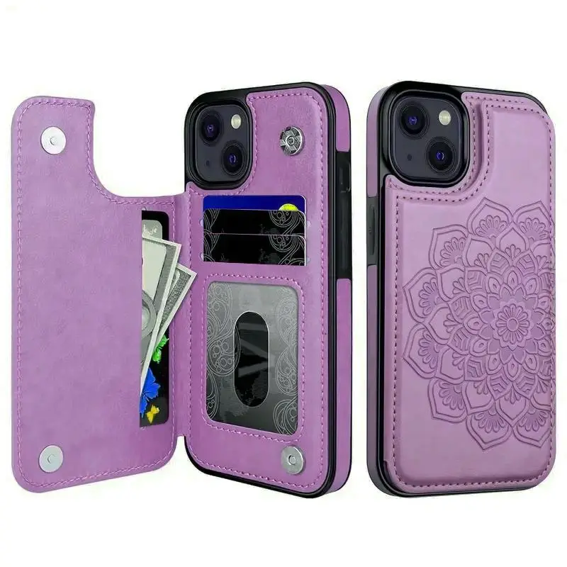 Flower Pattern Cellphone Case, 1 Count Faux Leather Flip Smartphone Case Coin Purse Can Insert Card, Shockproof Phone Protector Cover for iPhone 11 12