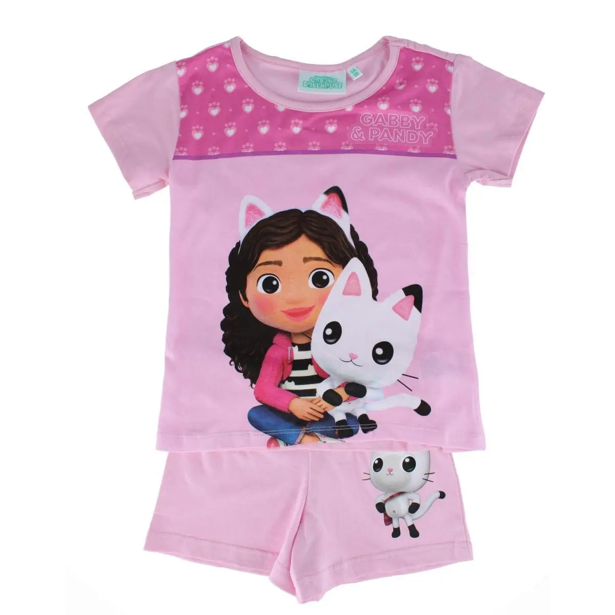 Textiel Trade Girls' Gabby's Dollhouse Short Sleeves Matching Pajamas Set, 2-Piece Breathable Cotton Sleepwear with Cartoon Pattern and Elastic Fit