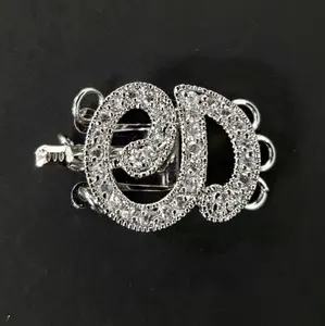 Cubic Zirconia CZ Micro Pave 3 Loop Diamond Style 15×20mm Rhodium Sterling Silver Fancy Clasp, Pearl Clasp, High End Jewelry Clasp