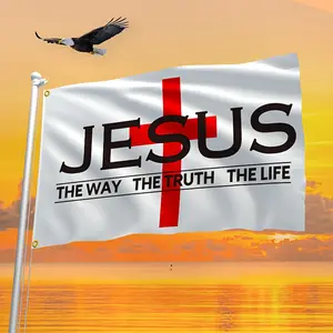 Jesus "The Way The Truth The Life" Flag!Bold Christian banner with cross design, durable fabric, perfect for sharing your faith!