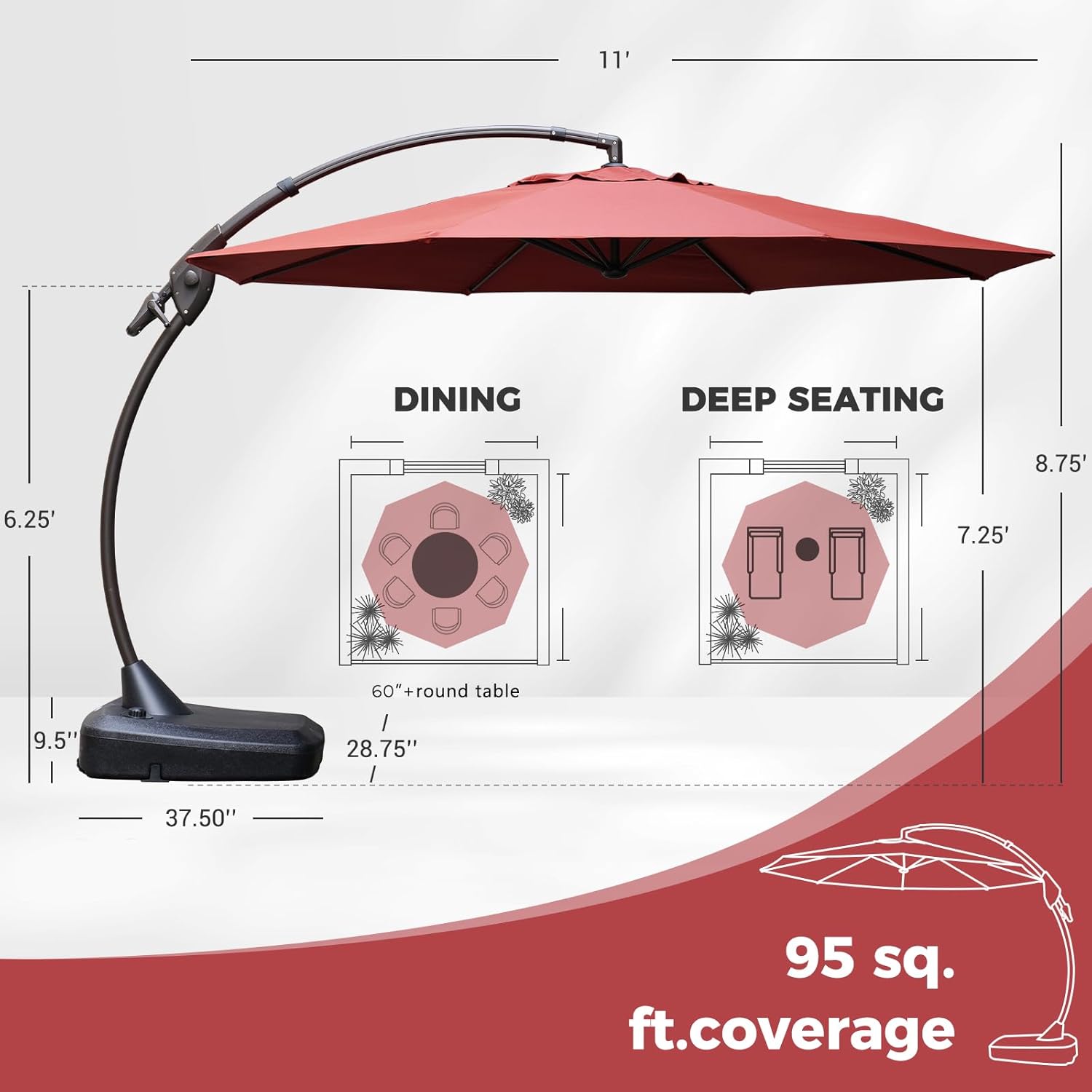 GRAND PATIO 11FT-12FT Offset Umbrella with Weighted Base, Easy Tilt & Crank, Waterproof Polyester Outdoor Sun Shades for Garden, Poolside, Outdoor Sun Shades For Patio, Patio Pool Umbrella