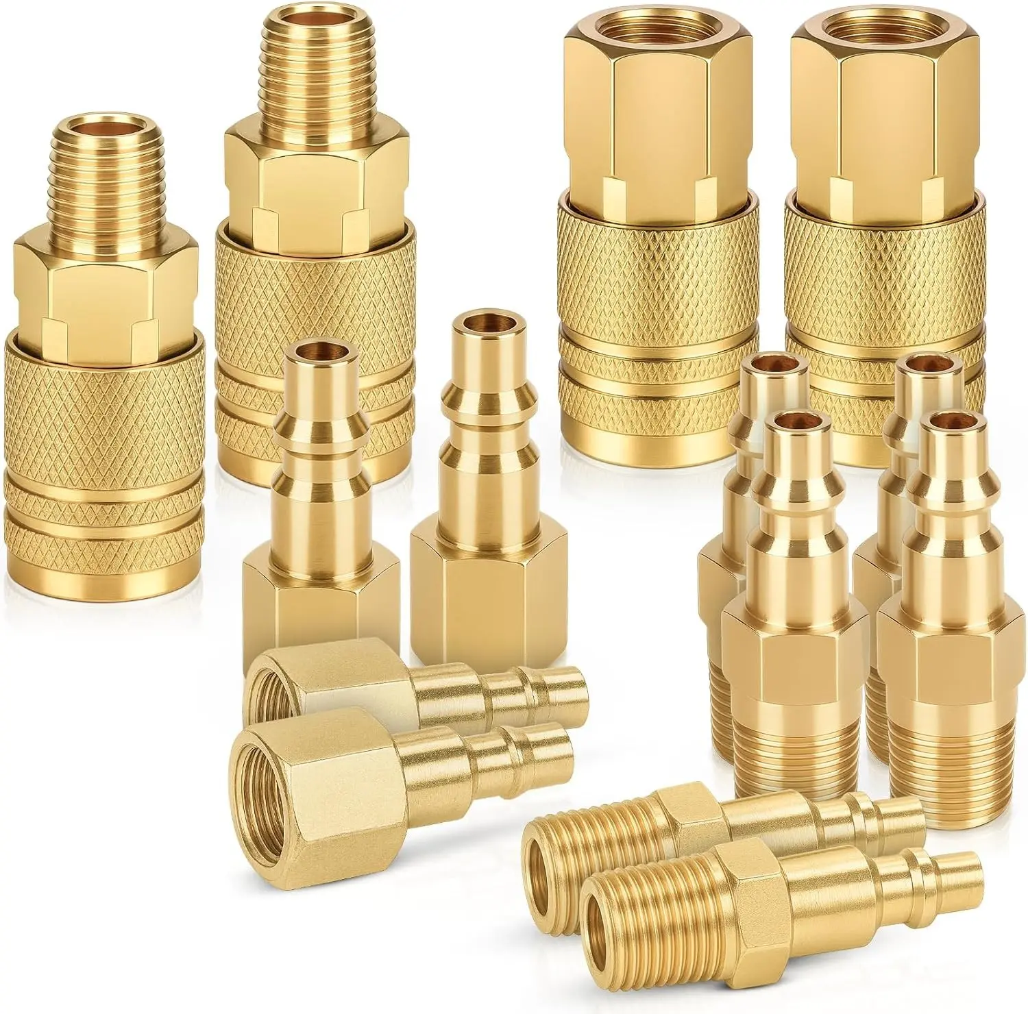 GMOX 14PCS 1/4" NPT Brass Air Hose Quick Connect Fittings, Quick Disconnect Coupler Plug Set, Leak-Proof Pneumatic Fittings for Air Compressor Garage Workshop