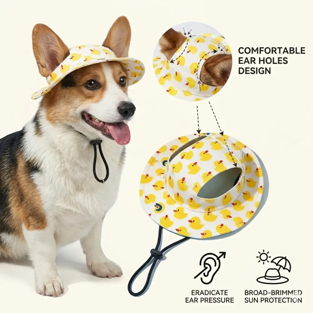Adjustable pet sun hat with ear holes - breathable cotton cat and dog bucket hat, suitable for small and medium-sized dogs and cats, puppies and kittens summer outdoor sun protection sun hat