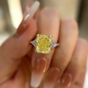 RODIFFY 3.0Ct Yellow Stone Radiant Cut Engagement Women Ring ,5A Cubic Zirconia 925 Sterling Silver Wedding Ring