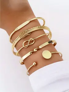5Pcs Gold Bangle Set for Women, Stackable Minimalist Gold Bracelets, Dainty Everyday Jewelry