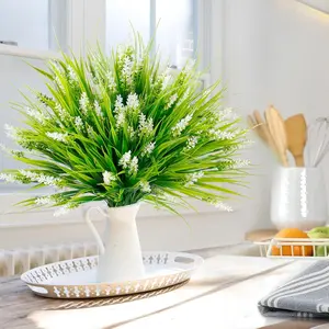 12 Pack Artificial Plants Outdoor, UV Resistant Fake Lavender & Monkey Grass, Faux Plastic Greenery Shrubs for Patio Porch Window Box Decoration, Lifelike Artificial Flower