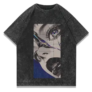 Vintage Distressed Cyberpunk Woman T-Shirt, Oversized Futuristic Chrome Print Tee, Retro Sci-Fi Streetwear