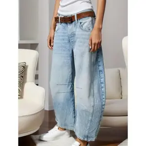 Baggy Jeans For Women Mid Waist Wide Leg Denim Pants Boyfriend Cropped Barrel Jeans With Pockets