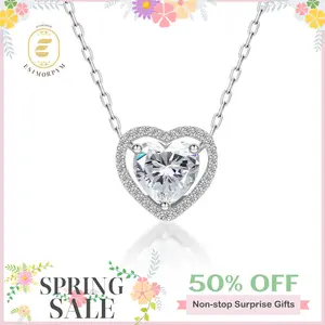 EOM Moissanite 1-2ct Halo Heart Pendant Necklace Sparkling White Heart Pendant Copper Necklace Jewelry for Wedding Engagement Anniversary Romantic Elegant Gift Daily Wear Mother's Day Gift