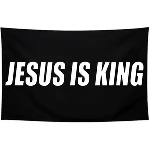 Jesus is King Flag,Polyester, Outdoor Faith Over Fear Banner, Patriotic Decoration Peach Tapestry