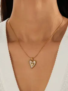 Stainless steel gold double heart shell pendant necklace for women