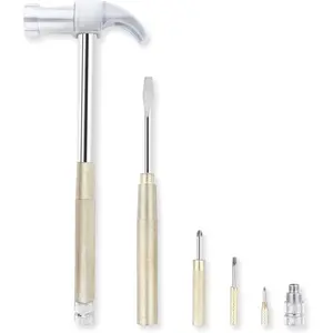 6 in 1 Metal Hammer & Screwdriver Multitool Set with Anti-Slip Grip Handle Slotted/Flat Head Phillips Screwdriver Nail Puller and Claw Hammer Best Gift for Sweetheart(Silver Yellow)