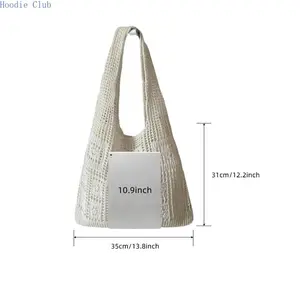 Women’s Crochet Tote Bag, Hollow Out Knit Shoulder Bag, Lightweight Beach Tote, Casual Solid Color Handbag for Shopping Travel Everyday Use Slouchy Tote Reusable Tote Multi Functional Bag Sports Sunglasses with UV Protection men durable