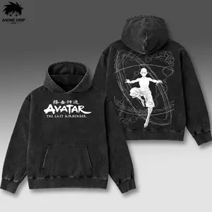 Aang Print Washed Cotton Hoodie, Vintage Graphic Tee Washed For Fans Anime Avatar: The Last Airbender, Design Top Cotton Streetwear Anime Manga Hoodie Clothes Menswear Womenswear, Hoodie Unisex Hot 2025
