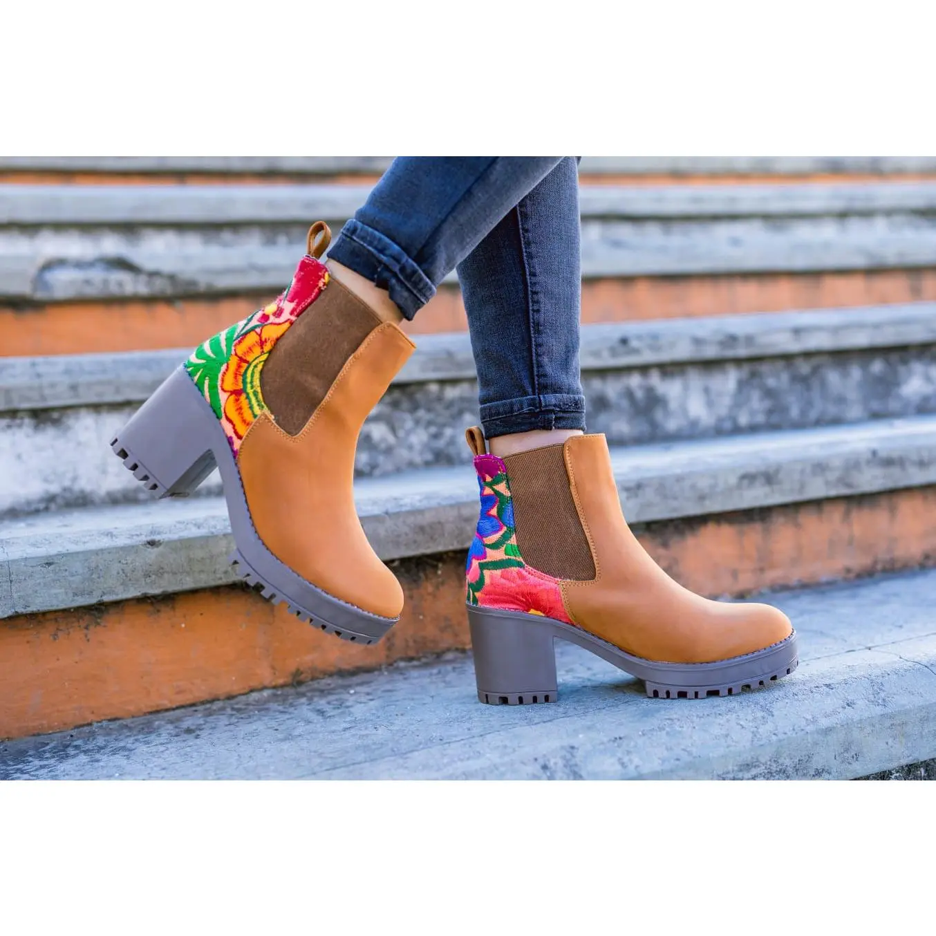 Koi Embroidery Boots Tan